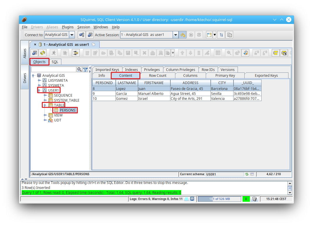 SQuirreL Query table